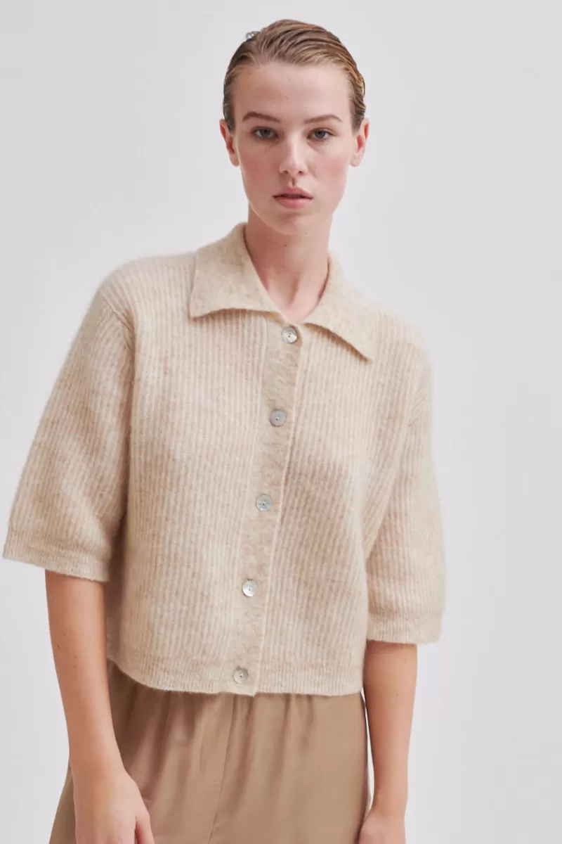 Second Female Knitwear | Andrea Knit Collar Cardigan Brazilian Sand