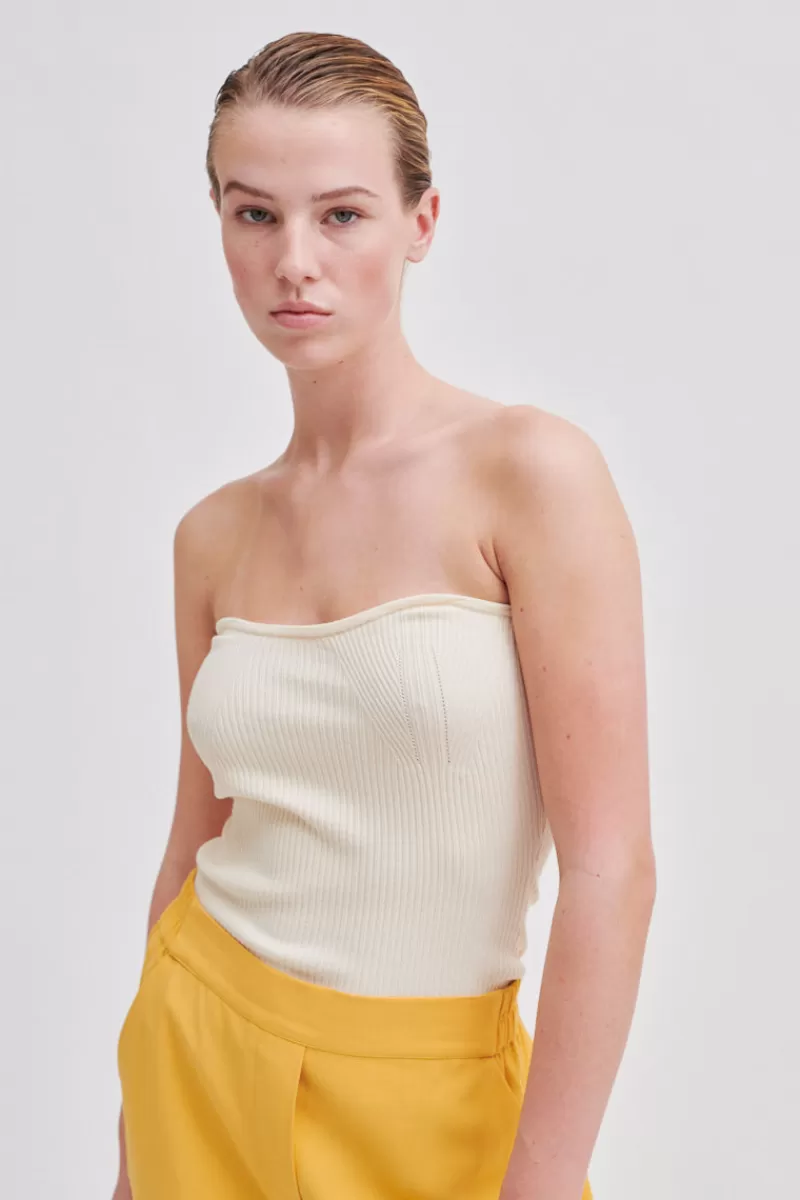 Second Female Tops And T-Shirts | Como Knit Strapless Top Dark Chalk