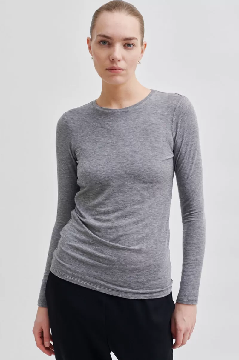 Second Female Tops And T-Shirts | Matima O-Neck Tee Grey Melange